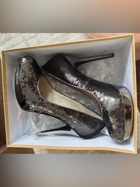 Michael Kors Black Sequin Platform Stiletto Pumps